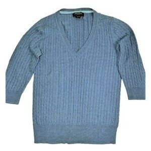 Eddie Bauer Mens V-Neck Pullover Sweater Blue Cable Knit Size Medium  JH821